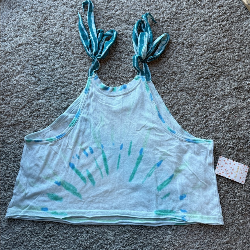 Free People Ocean Breeze Tie-Dye Cropped Tank in White & Teal